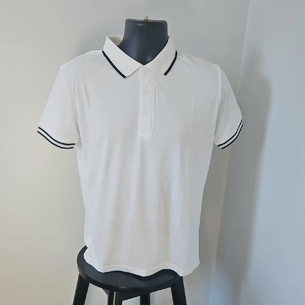 White Polo Shirt with Black Trim - Picture 2 of 2